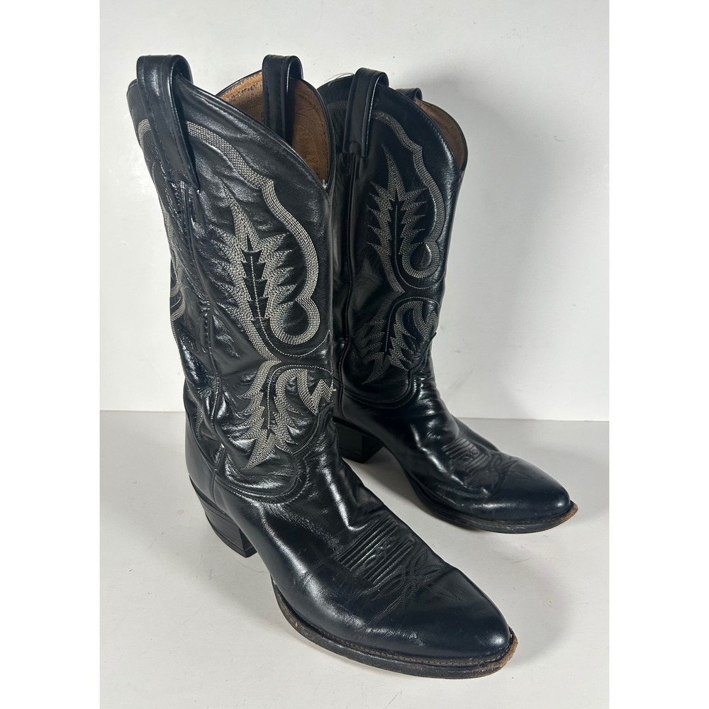 Tony Lama 2914 Black Leather Western Cowboy Boots Mens 10 D Made in USA